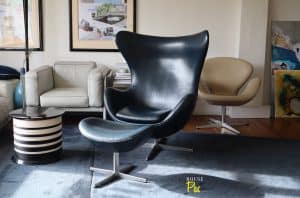 House of Pac - Egg Chair and ottoman leather dark blue Arne Jacobsen Fritz Hansen