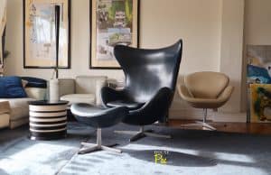 House of Pac - Egg Chair and ottoman leather dark blue Arne Jacobsen Fritz Hansen