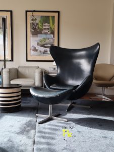 House of Pac - Egg Chair and ottoman leather dark blue Arne Jacobsen Fritz Hansen