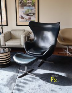 House of Pac - Egg Chair and ottoman leather dark blue Arne Jacobsen Fritz Hansen