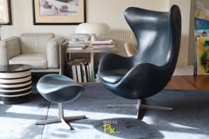 House of Pac - Egg Chair and ottoman leather dark blue Arne Jacobsen Fritz Hansen