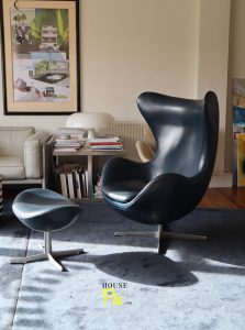 House of Pac - Egg Chair and ottoman leather dark blue Arne Jacobsen Fritz Hansen
