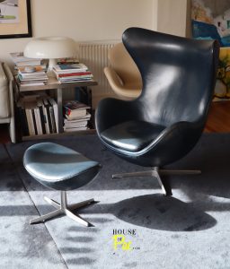House of Pac - Egg Chair and ottoman leather dark blue Arne Jacobsen Fritz Hansen