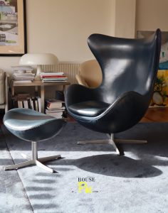 House of Pac - Egg Chair and ottoman leather dark blue Arne Jacobsen Fritz Hansen