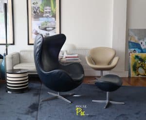 House of Pac - Egg Chair and ottoman leather dark blue Arne Jacobsen Fritz Hansen