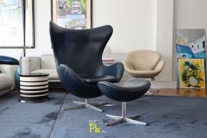 House of Pac - Egg Chair and ottoman leather dark blue Arne Jacobsen Fritz Hansen