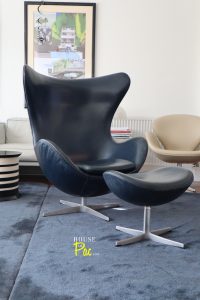 House of Pac - Egg Chair and ottoman leather dark blue Arne Jacobsen Fritz Hansen