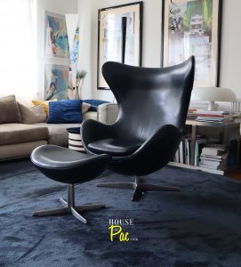 House of Pac - Egg Chair and ottoman leather dark blue Arne Jacobsen Fritz Hansen