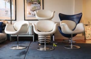 House of Pac - White leather Artifort little tulips by Pierre Paulin