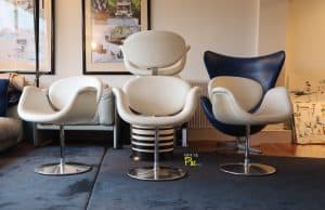 House of Pac - White leather Artifort little tulips by Pierre Paulin