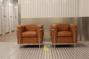 House of Pac - LC2 Cassina Caramel leather and chrome, Le Corbusier, Charlotte Perriand, Pierre Jeanneret