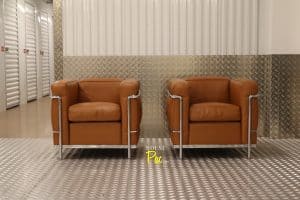 House of Pac - LC2 Cassina Caramel leather and chrome, Le Corbusier, Charlotte Perriand, Pierre Jeanneret