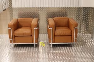 House of Pac - LC2 Cassina Caramel leather and chrome, Le Corbusier, Charlotte Perriand, Pierre Jeanneret