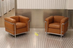 House of Pac - LC2 Cassina Caramel leather and chrome, Le Corbusier, Charlotte Perriand, Pierre Jeanneret